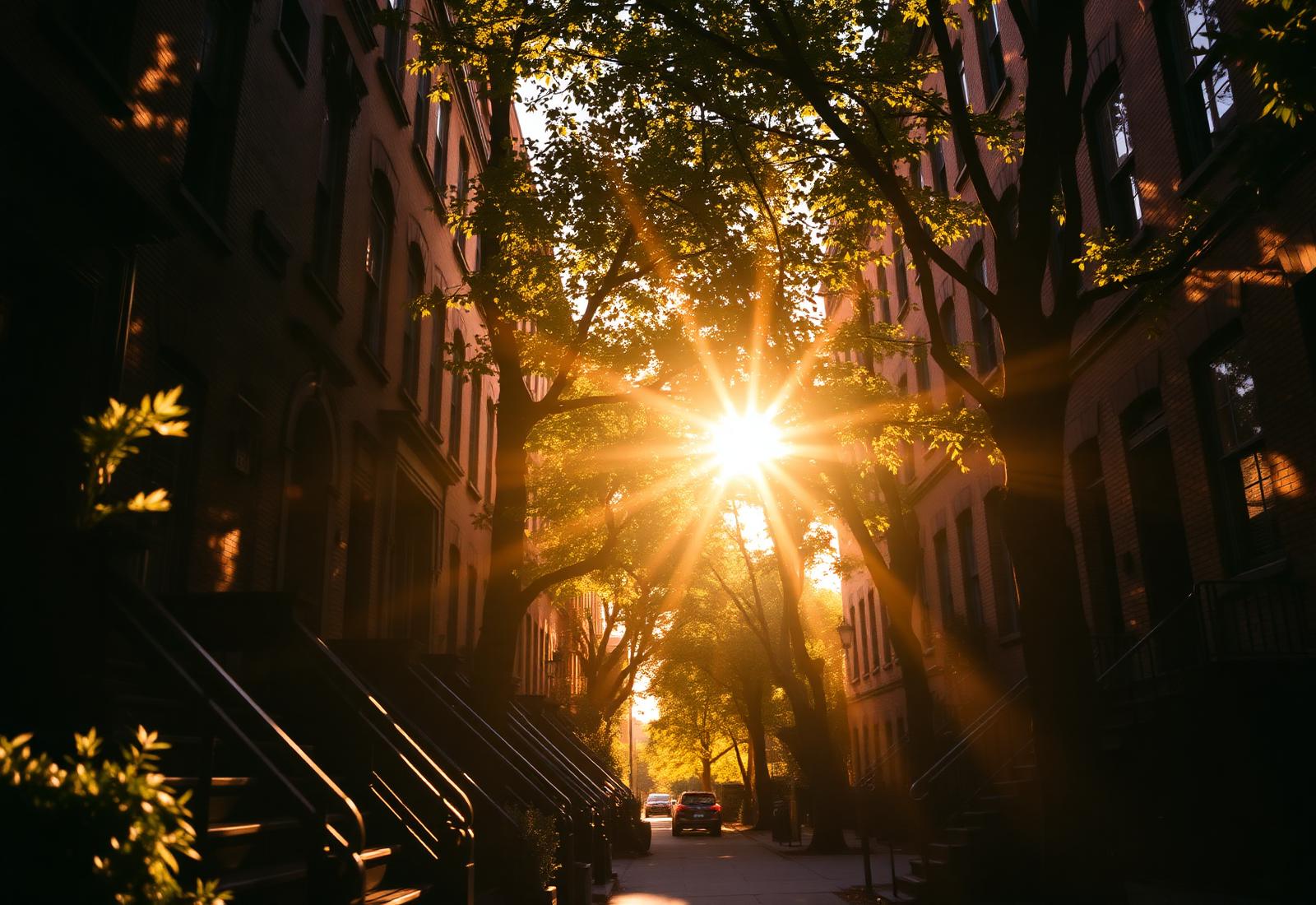 Sunlit Brooklyn brownstone street